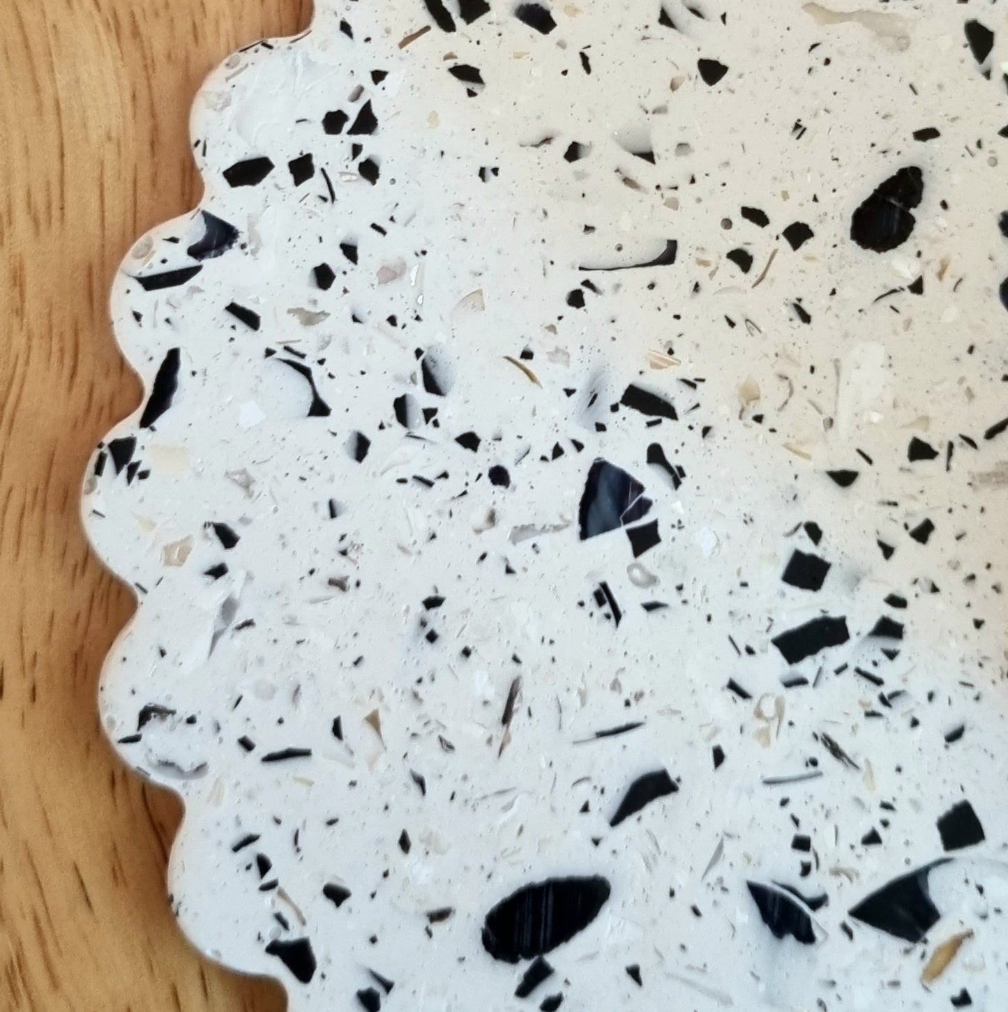 Scalloped Trivet Tray | White Shell & Black Terrazzo