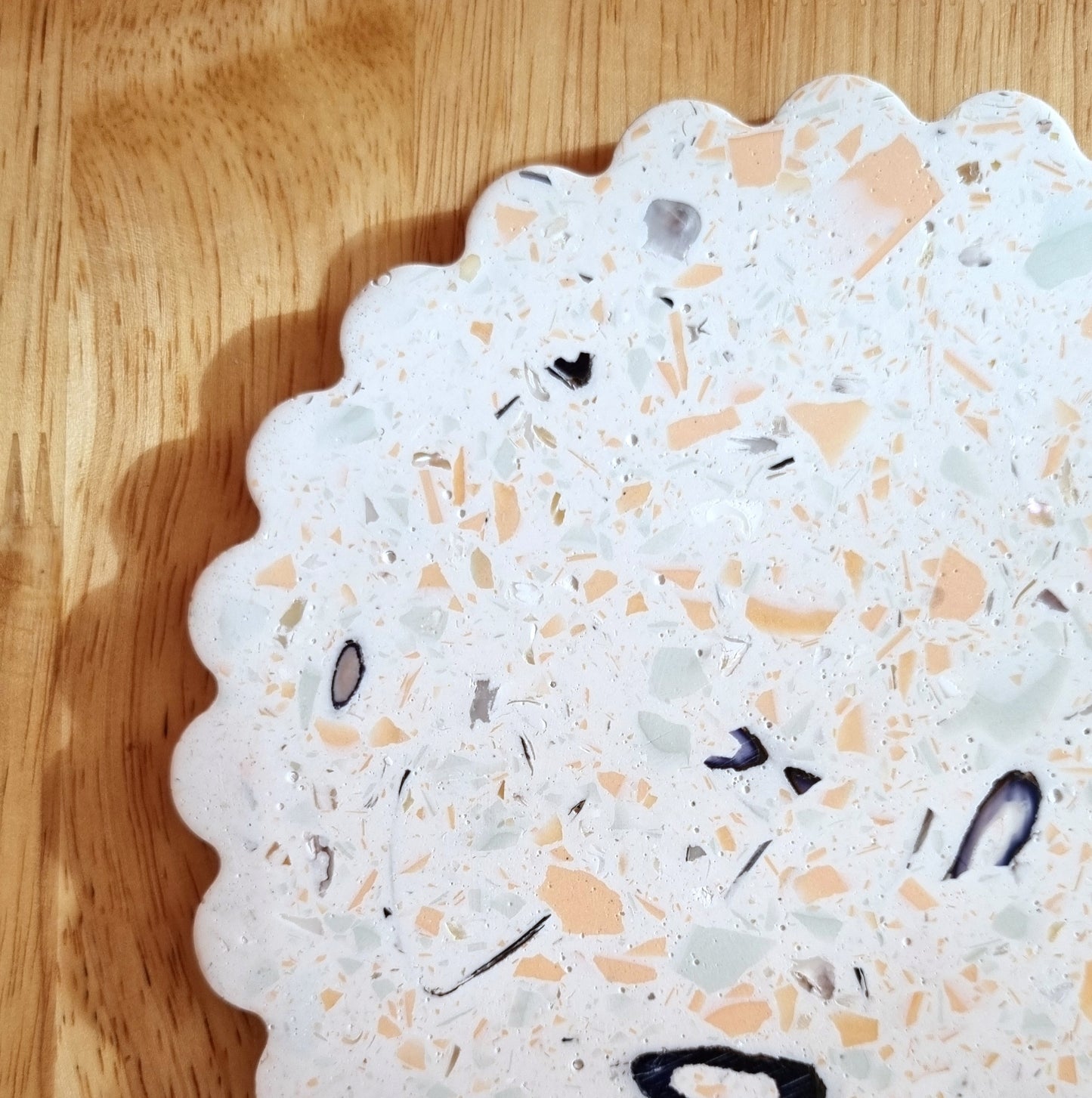 Scalloped Trivet Tray | White Shell, Coral & Mint Terrazzo