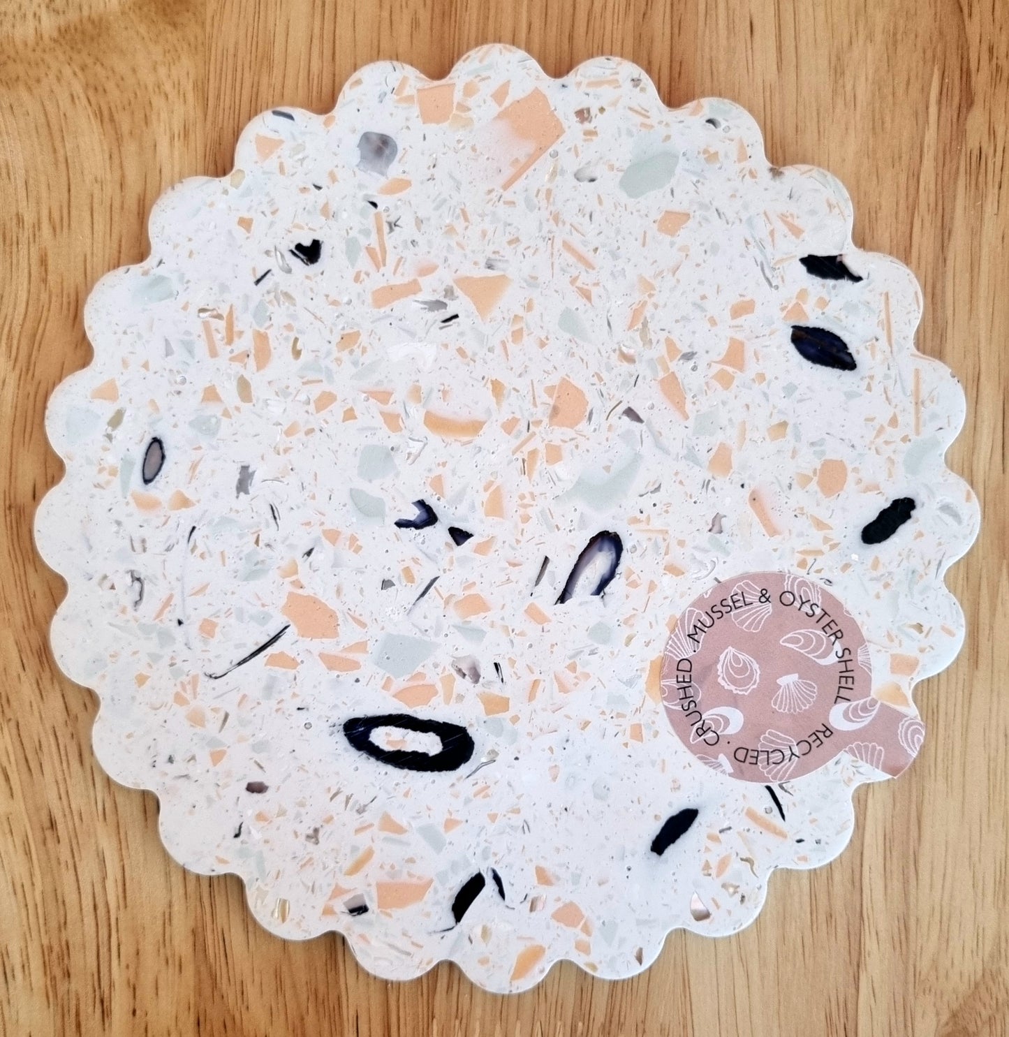 Scalloped Trivet Tray | White Shell, Coral & Mint Terrazzo