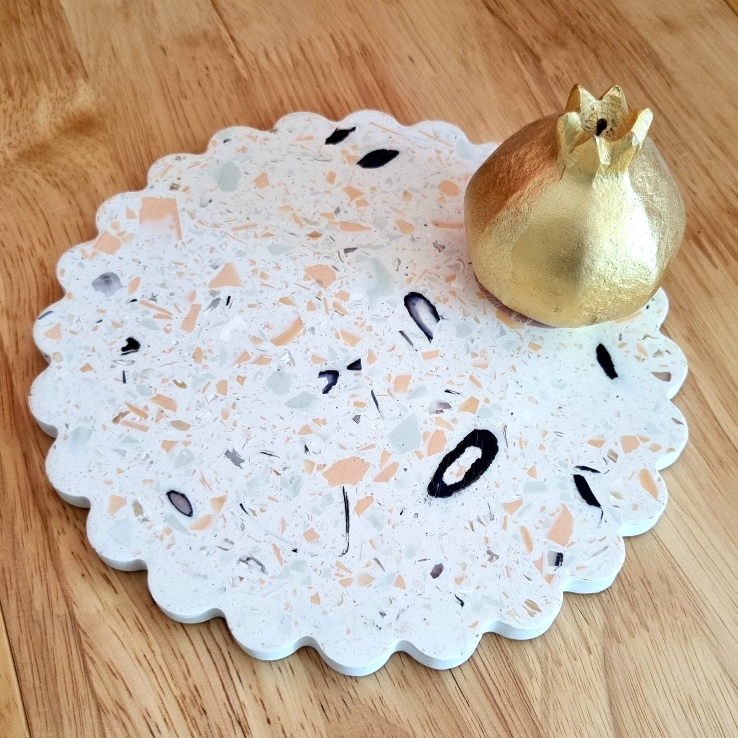 Scalloped Trivet Tray | White Shell, Coral & Mint Terrazzo