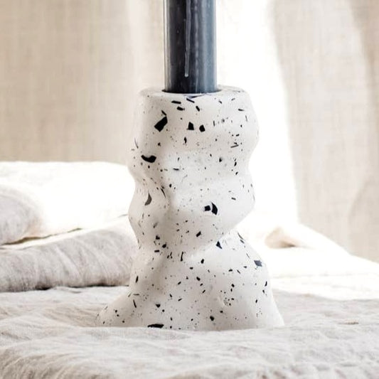 Sculpted Candle Holder | White & Recycled Shell Terrazzo