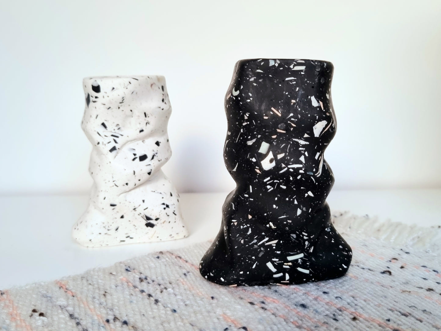 Sculpted Candle Holder | Black & Nude Terrazzo