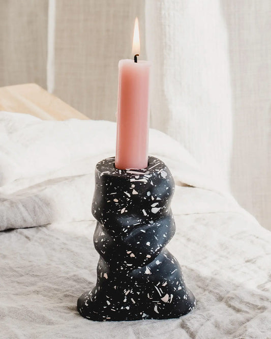 Sculpted Candle Holder | Black & Nude Terrazzo