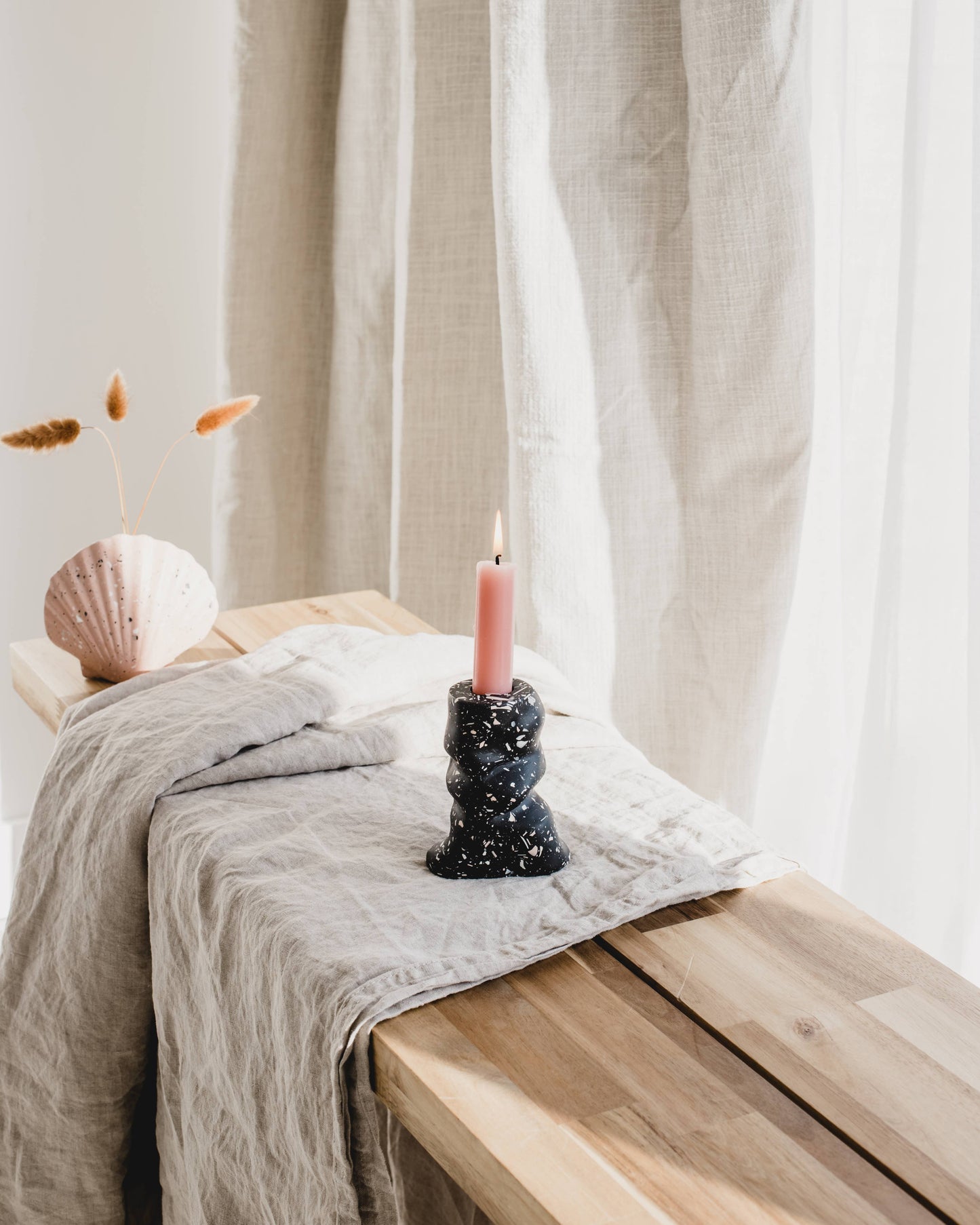 Sculpted Candle Holder | Black & Nude Terrazzo