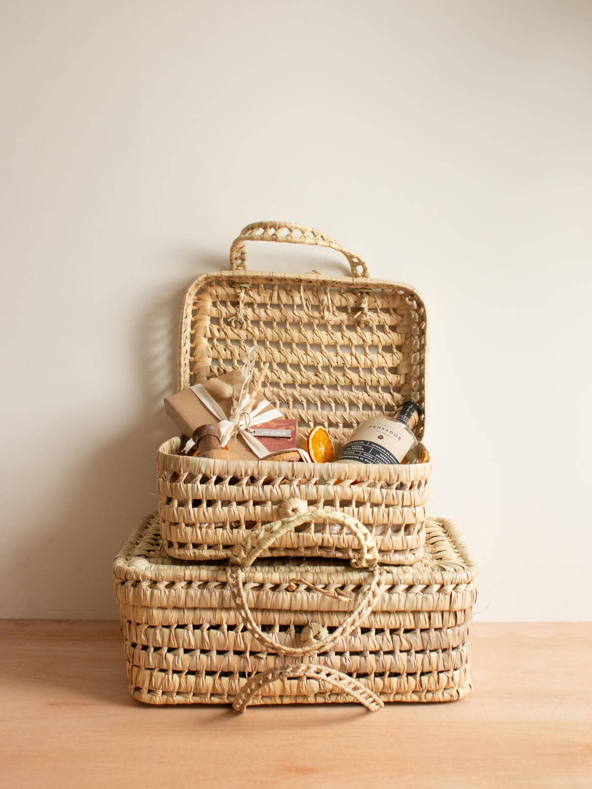 Woven Palm Leaf Hampers (Set of 2)