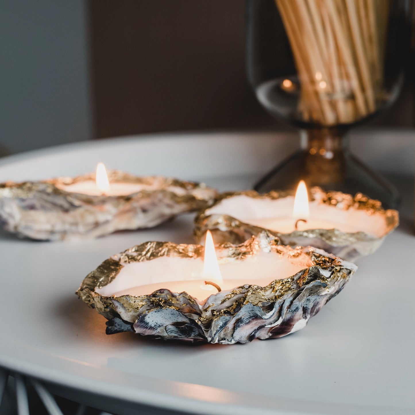 Gold Rimmed Oyster Shell Candles (Set of 3)