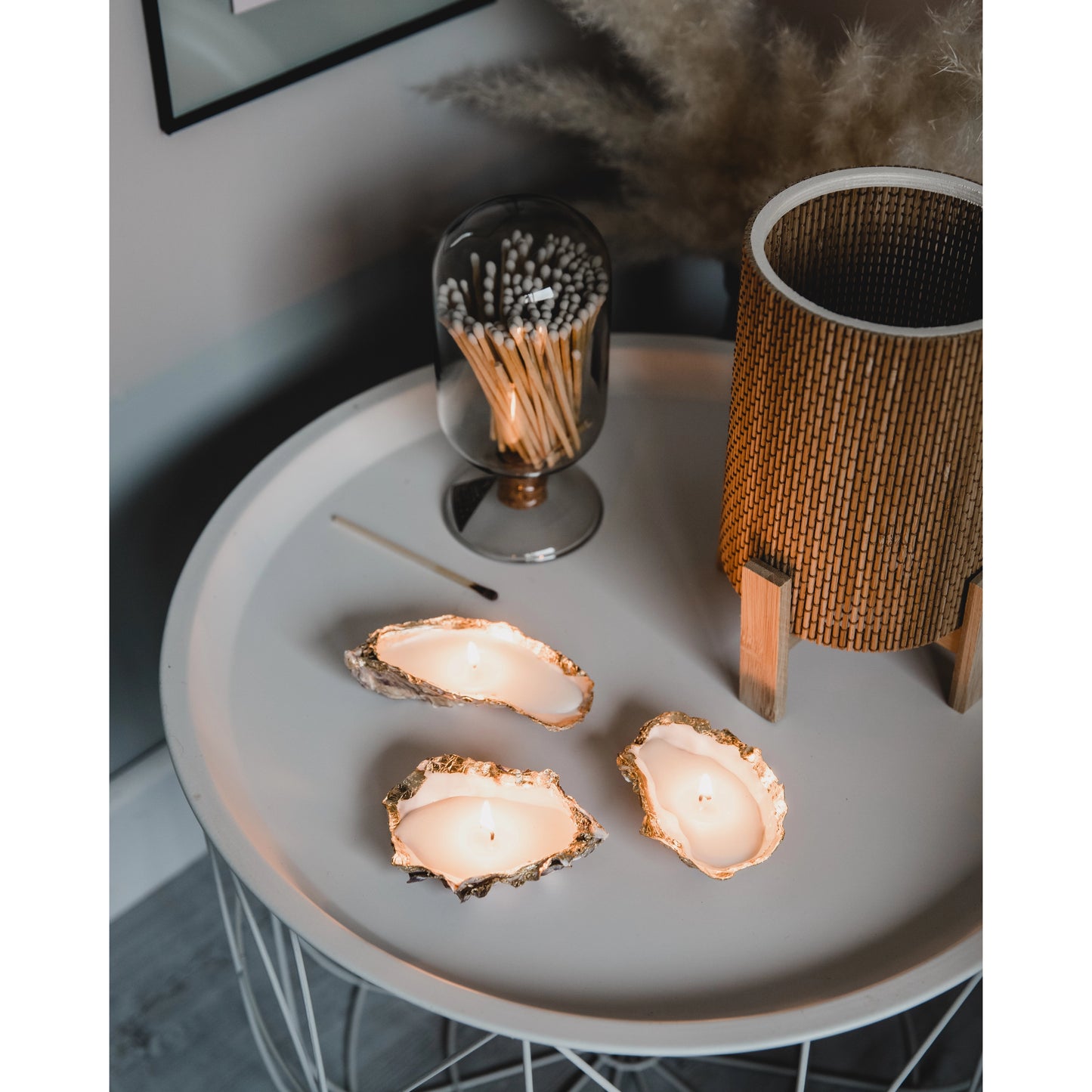 Gold Rimmed Oyster Shell Candles (Set of 3)