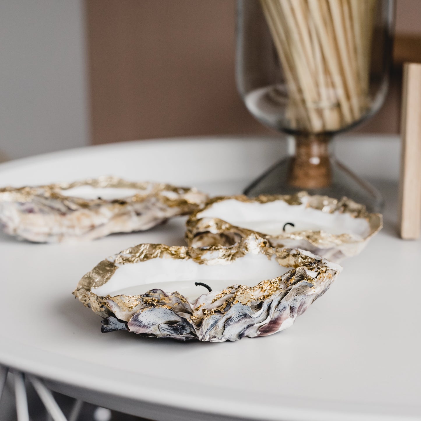 Gold Rimmed Oyster Shell Candles (Set of 3)