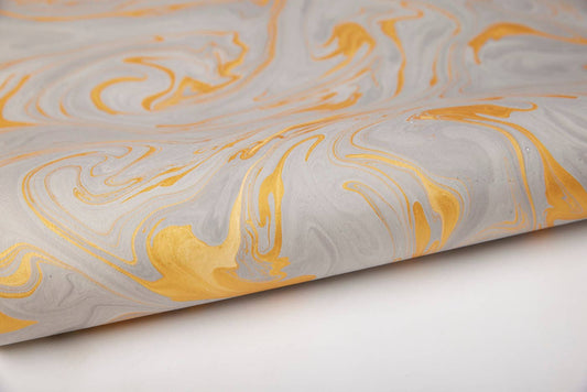 Hand Marbled Gift Wrap | Ash Grey/Gold