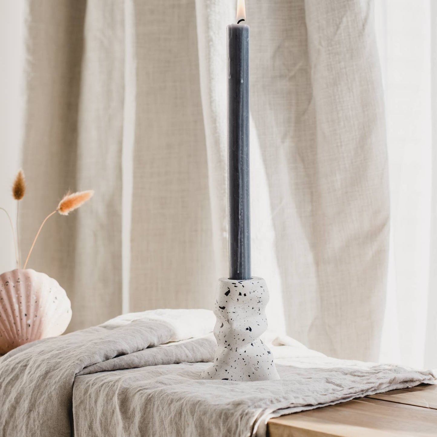 Sculpted Candle Holder | White & Recycled Shell Terrazzo